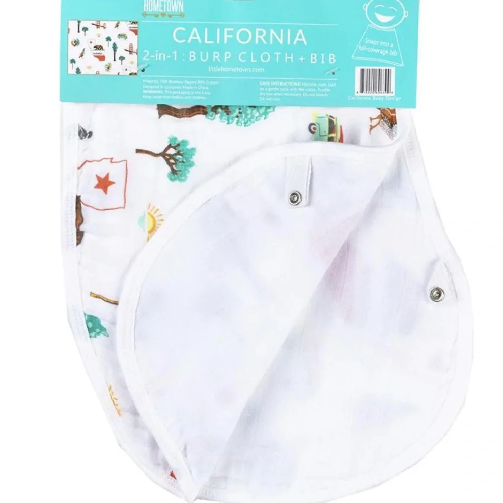 NWT Little Hometown California Baby Muslin Swaddle Blanket & Burp Cloth/Bib